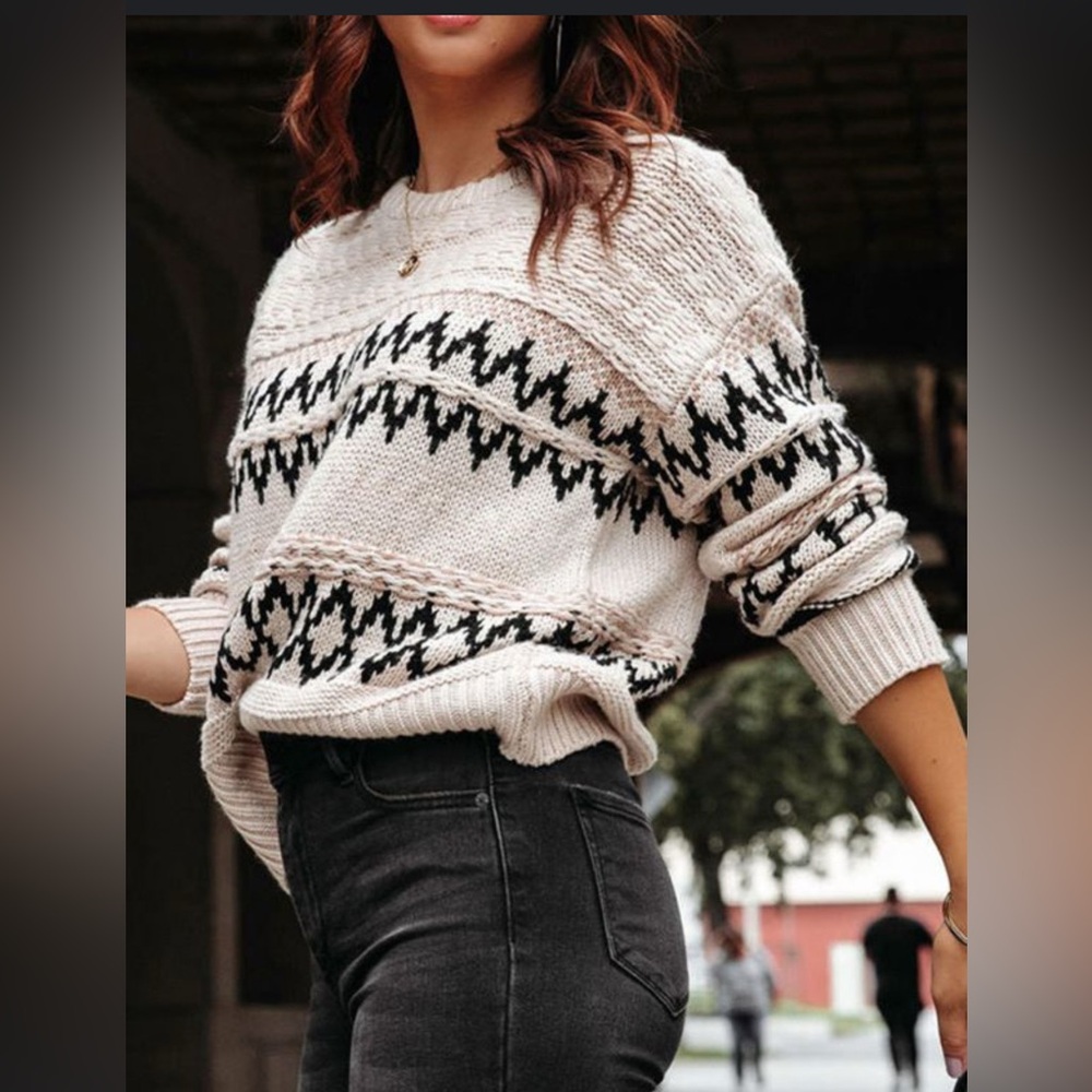 SKIES ARE BLUE Chunky Knit‎ Diamond Pattern Crewneck Sweater M